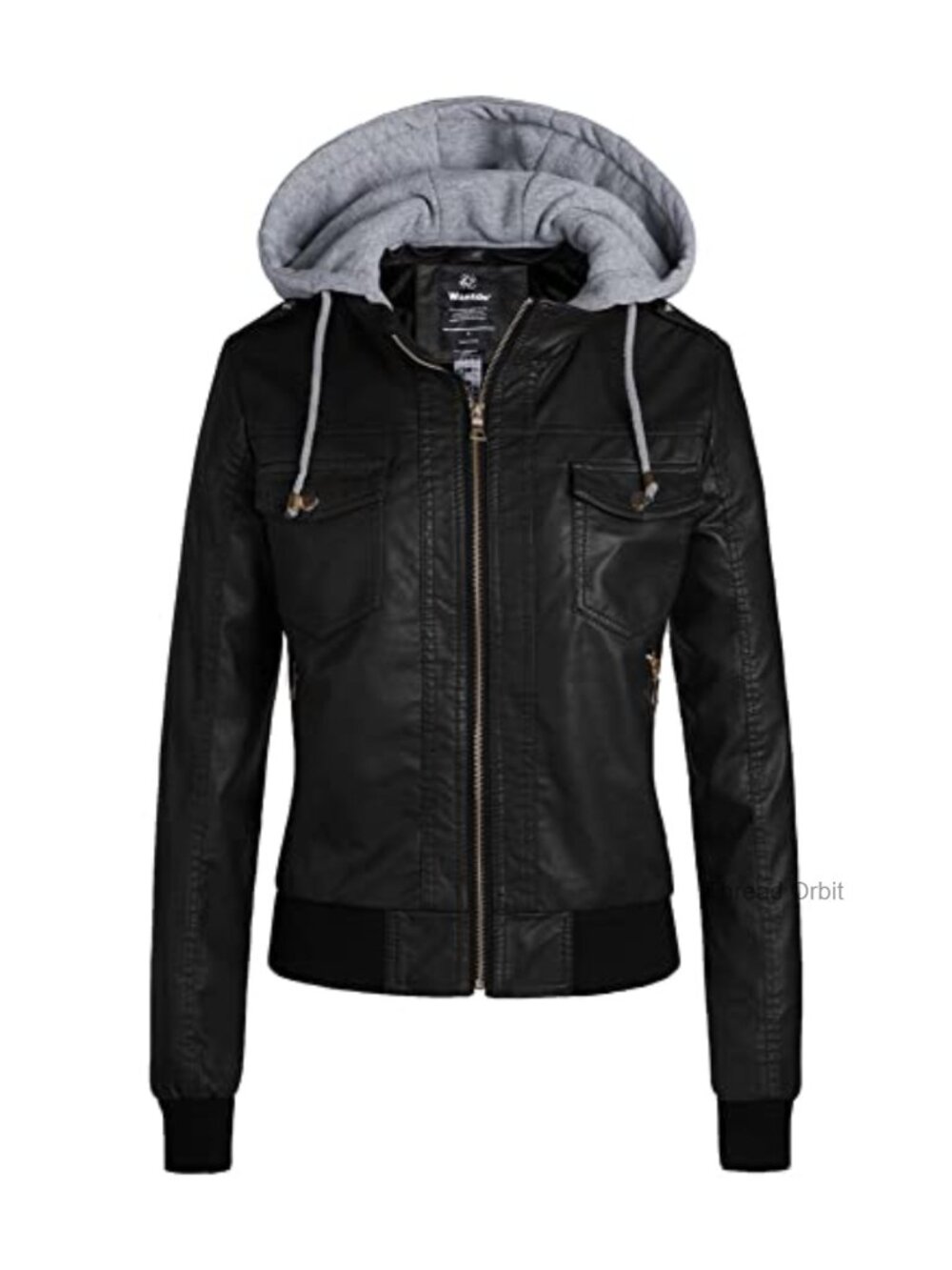 Faux Leather PU Moto Biker Bomber Jacket with Removable Hood